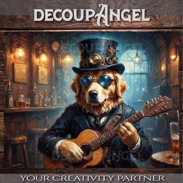 Papier Mousseline Golden Retriever Rockstar - Hor. - Découpage - (Créateur téléchargé)