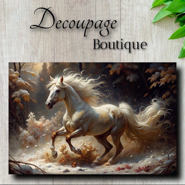 Papier Mousseline Golden White Stallion Enchanted Forest Decoupage (Golden White Stallion In Enchanted Forest Decoupage Tissue Paper)