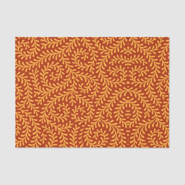 Papier Mousseline Golden Yellow Leafy Vine Pattern  (Recto)