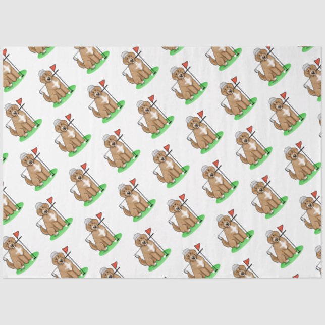 Papier Mousseline Goldendoodle Chien Jouer Golf (rouge whmk2) Plaisi (Recto)