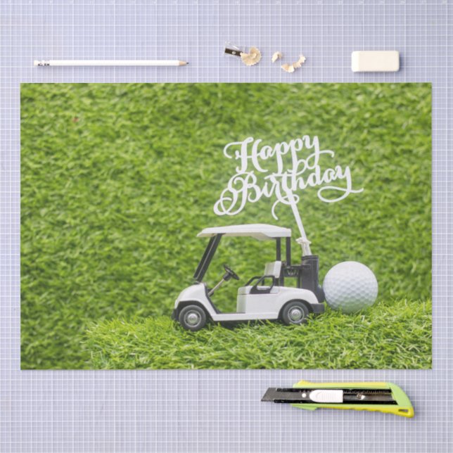 Papier Mousseline Golf  Anniversaire  chariot de golf sur vert (Artisanat)