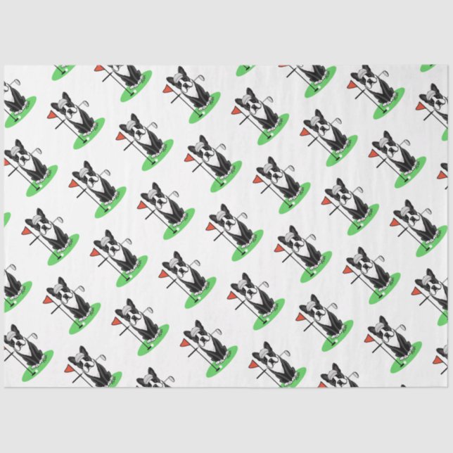 Papier Mousseline Golf Boston Terrier (noir) mignon chien (Recto)