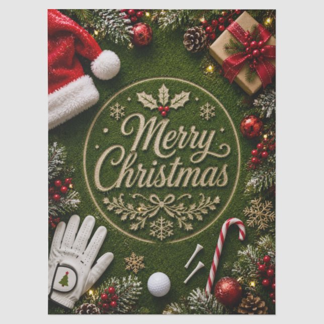 Papier Mousseline Golf sur thème de Noël sur gazon vert (Recto)