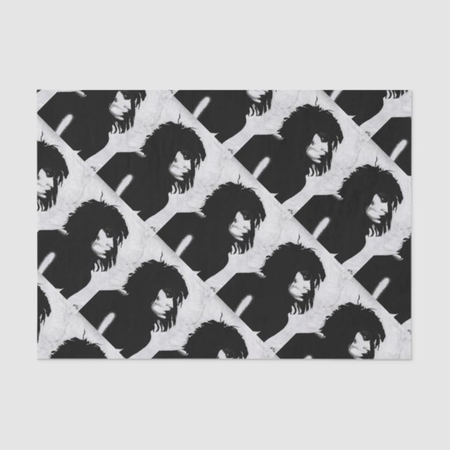 Papier Mousseline Goth Goddess Portrait original Art noir blanc (Recto)