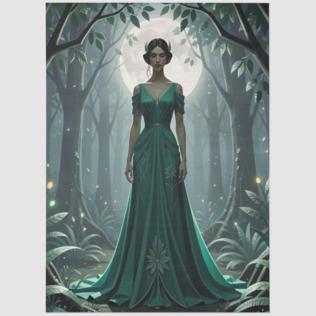 Papier Mousseline Gothic Art Deco Goddess in Forest (Recto)