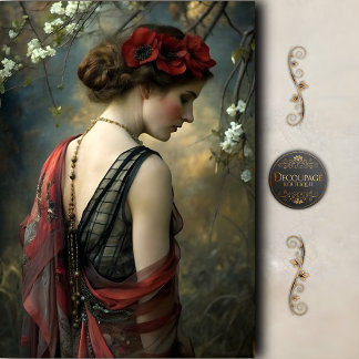 Papier Mousseline Gothic Floral Woman Portrait Decoupage