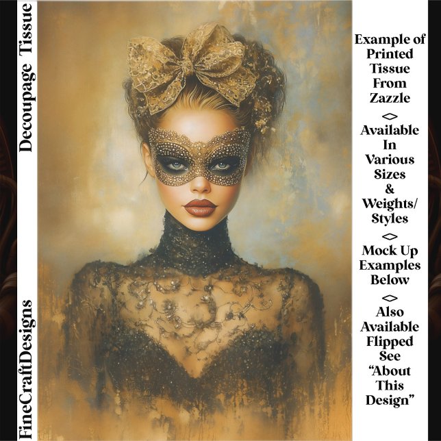 Papier Mousseline Gothic Gold Masquerade Woman, Mask ER2L Decoupage (Créateur téléchargé)