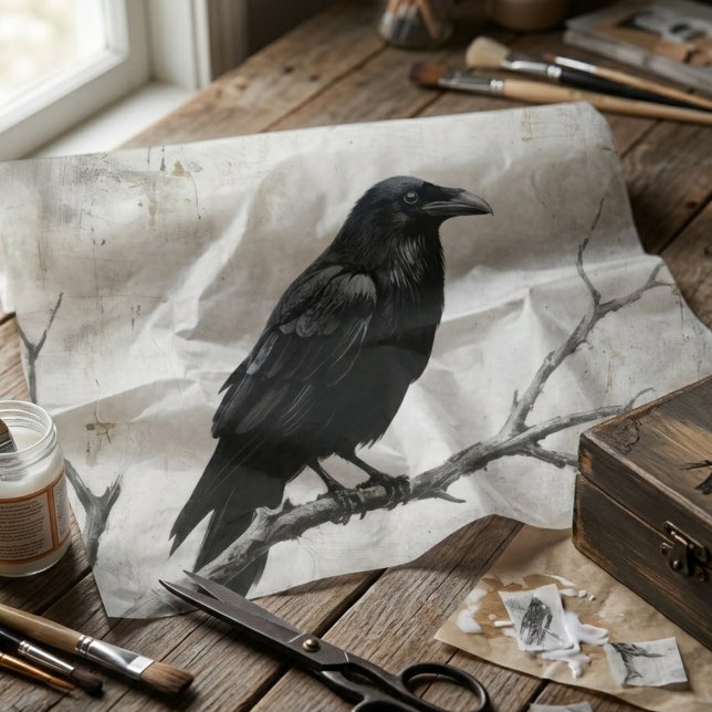 Papier Mousseline Gothic Raven Dark Academia Decoupage (Gothic raven decoupage tissue paper)