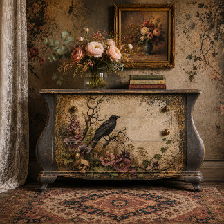 Papier Mousseline Gothic Raven & Purple Wildflowers Decoupage Tissue