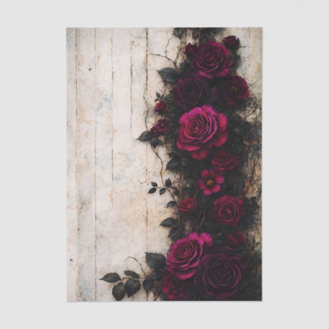 Papier Mousseline Gothic Romance Dark Burgundy Roses FE1R Decoupage (Recto)