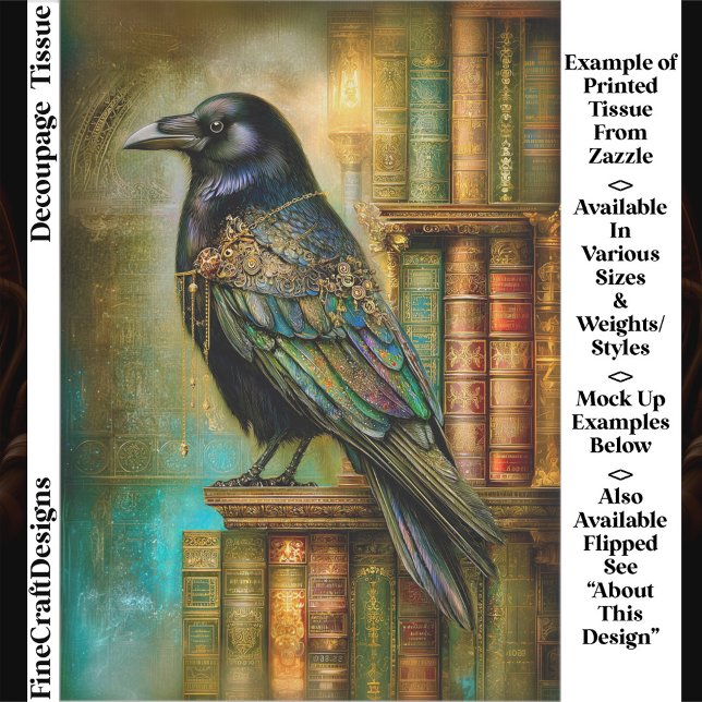 Papier Mousseline Gothic/Steampunk Raven With Antique Books ET5L (Créateur téléchargé)