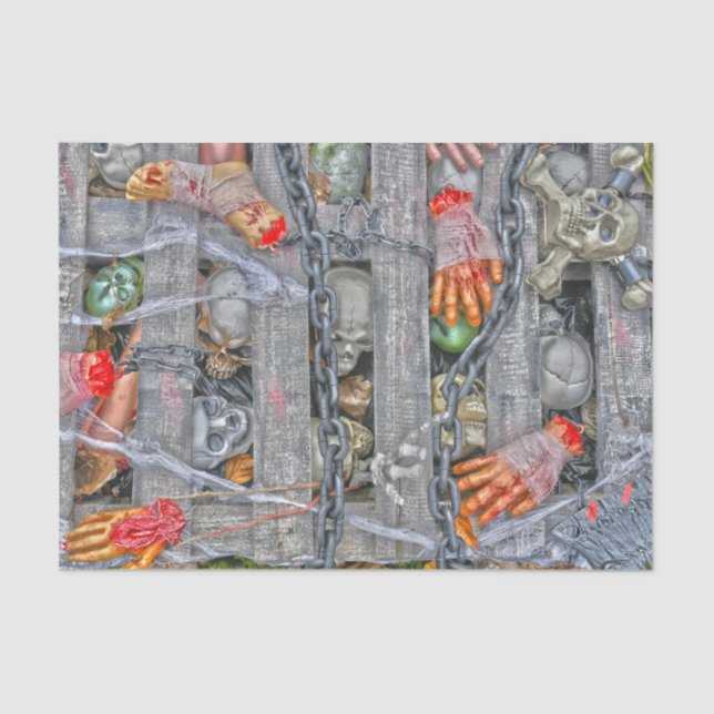 Papier Mousseline Gothique Halloween Crânes Chaînes Et Parties Du Co (Recto)