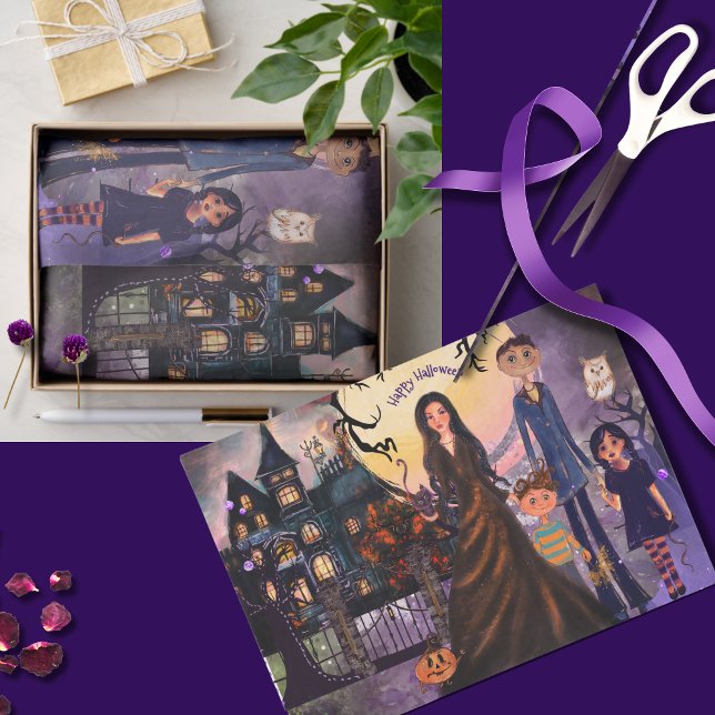 Papier Mousseline Gothique Hauné Maison Monster Famille Tissu Papier (Gothic Haunted House Monster Family Tissue Paper)