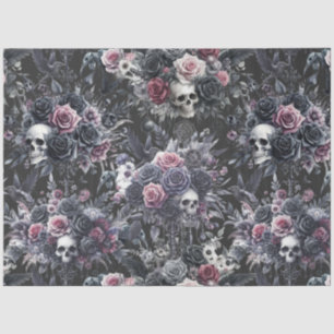 Papier Mousseline Gothique Moody Flowers Crânes et corbeaux