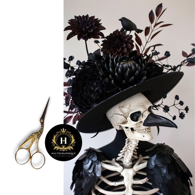 Papier Mousseline Gothique Squelette Corbeau Feathes Floral Decoupag (Créateur téléchargé)