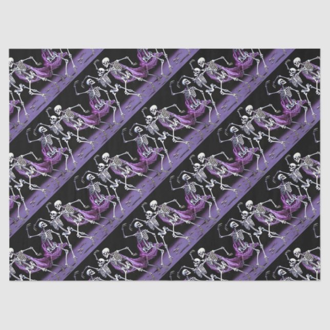 Papier Mousseline Gothique Violet Dansant Skeletons Motif Mariage (Recto)