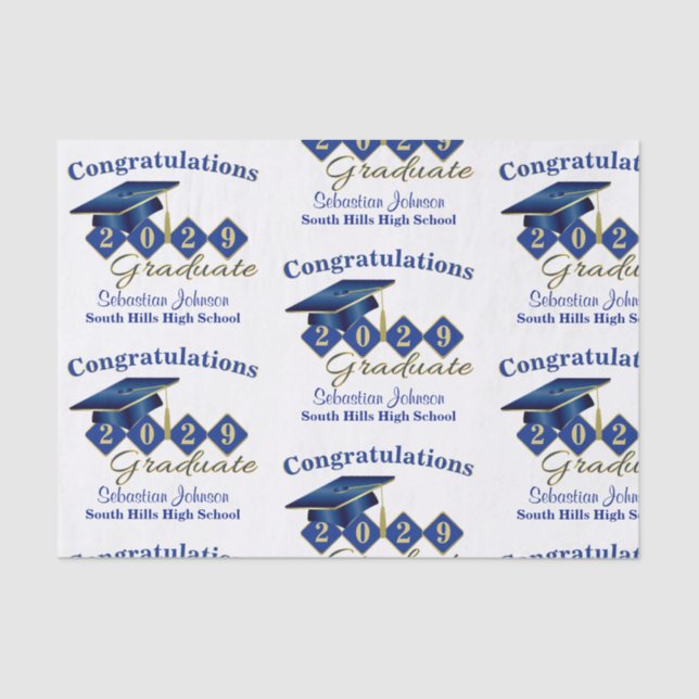 Papier Mousseline Graduation personnalisée Bleu & Or (Recto)