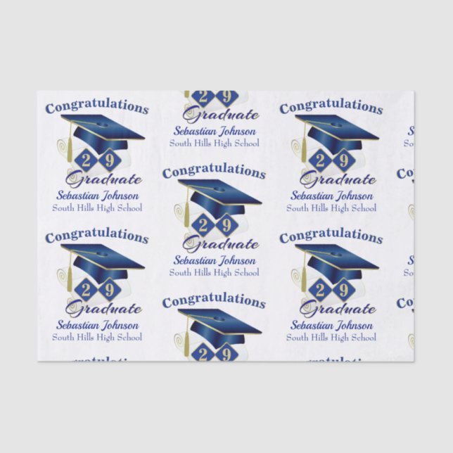 Papier Mousseline Graduation Personnalisée Bleu & Or (Recto)