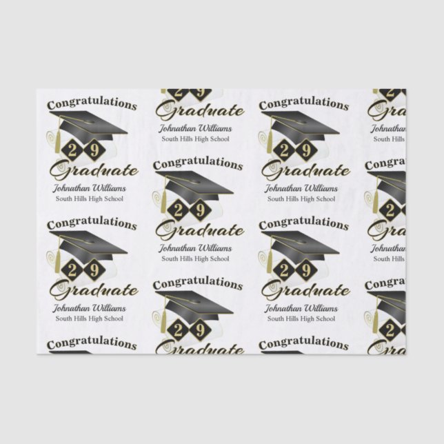 Papier Mousseline Graduation personnalisée Noir & Or (Recto)