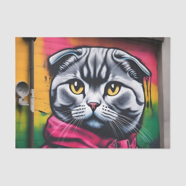 Papier Mousseline Graffiti Art of a Scottish Fold Cat (Recto)