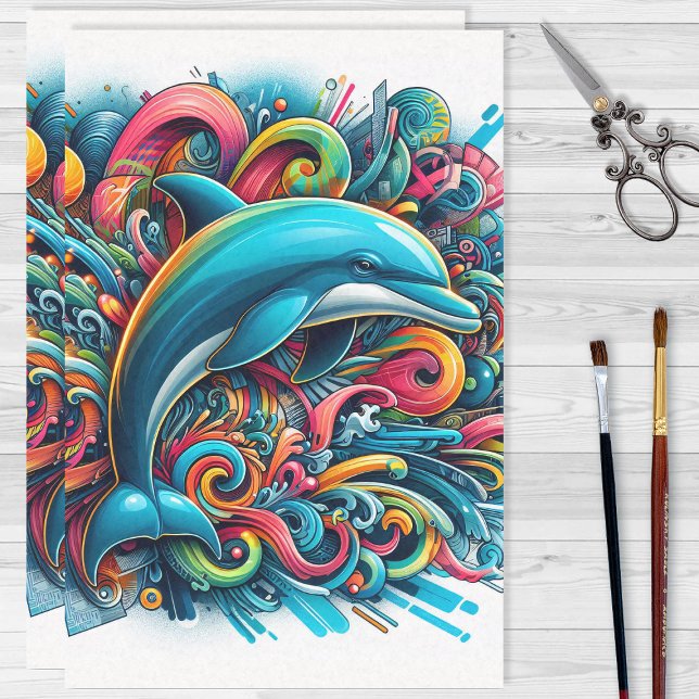Papier Mousseline Graffiti Dolphin arc en ciel des couleurs Découpag (Créateur téléchargé)