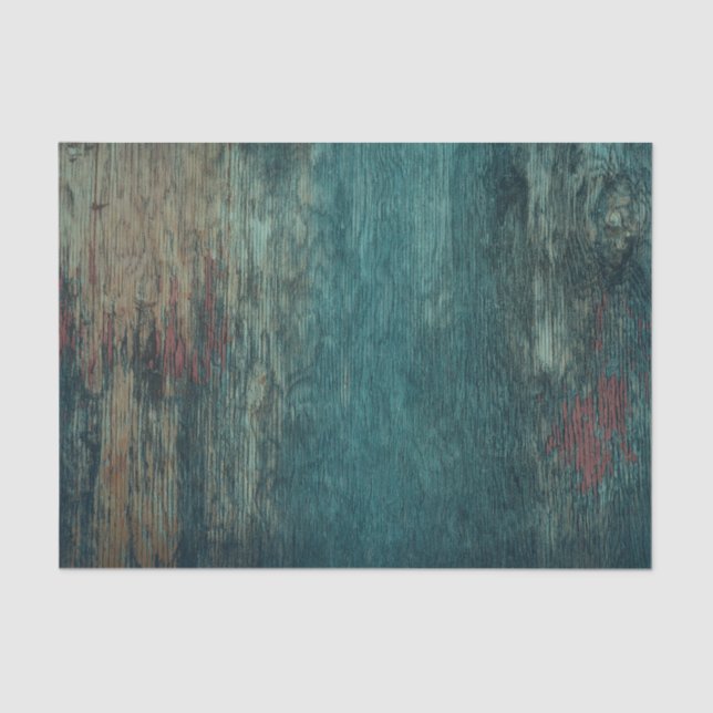 Papier Mousseline Grain de bois sarcelle campagne rustique (Recto)