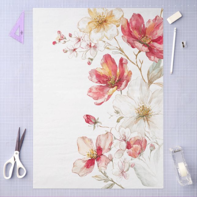 Papier Mousseline Grand aquarelle Fleur sauvage Bouquet Découpage (Artisanat)