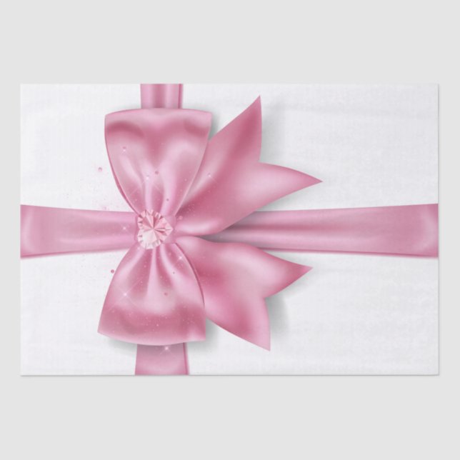Papier Mousseline Grand arc cadeau rose de luxe avec coeur de diaman (Recto)
