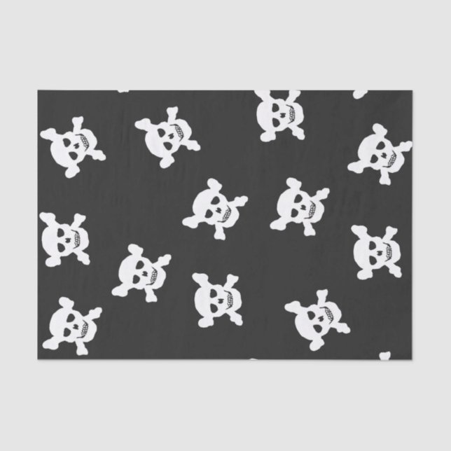 Papier Mousseline Grand crâne blanc et os croisés sur le noir (Recto)