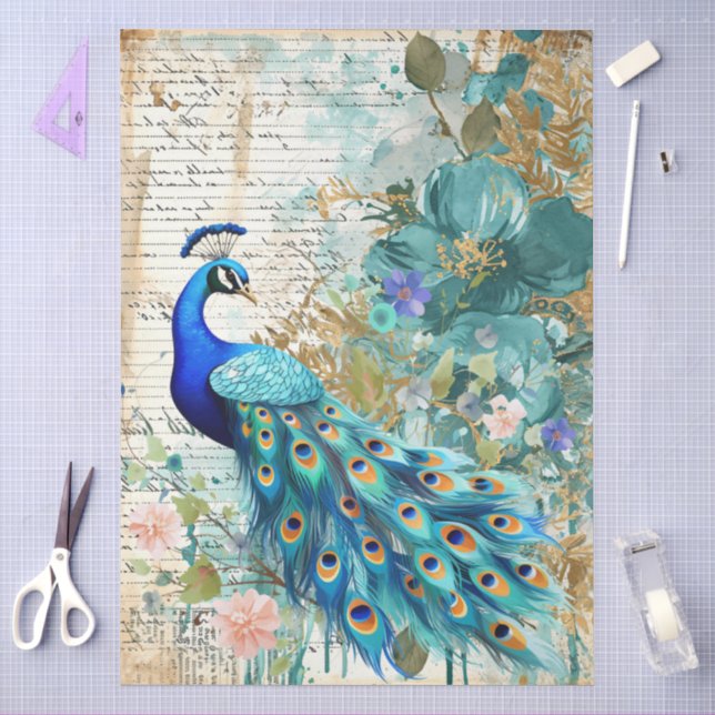 Papier Mousseline Grand Elegant Peacock, Florales & Découpage Script (Artisanat)