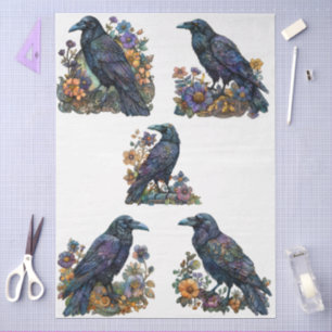 Papier Mousseline Grand Gothique Floral Ravens Noir Découpage