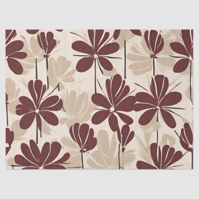 Papier Mousseline Grand Maron moderne Fleur sauvage beige (Recto)