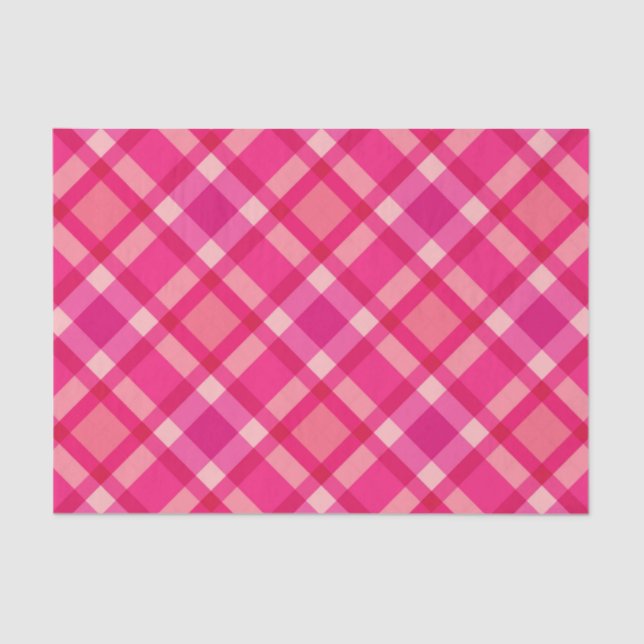 Papier Mousseline Grand Plaid Moderne, Fuchsia Rose & Coral Rouge (Recto)