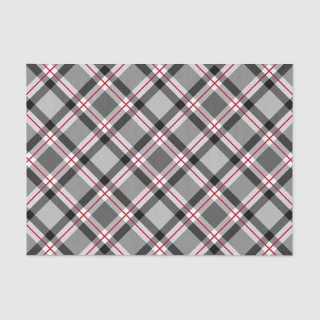 Papier Mousseline Grand Plaid moderne, noir, blanc, gris et rouge (Recto)
