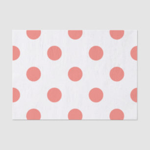 Papier Mousseline Grand pois - rose de corail sur le blanc