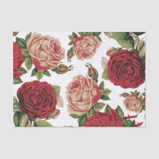 Papier Mousseline Grand style Vintage Floral Rouge et Rose