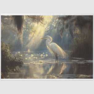 Papier Mousseline Grande Aigrette debout dans un marais serein ensol