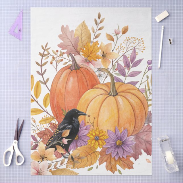 Papier Mousseline Grande aquarelle Chute Fleur sauvage Citrouilles & (Artisanat)