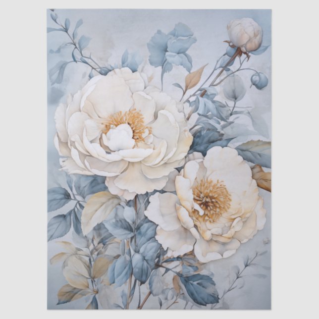 Papier Mousseline Grande Ethérée Blanc Bouquet Floral Découpage (Recto)