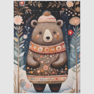 Papier Mousseline Grande Forêt de l'Ours Floral Découpage