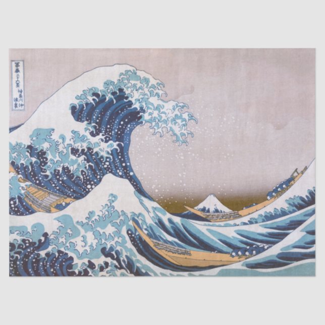 Papier Mousseline Grande vague du tsunami Kanagawa Japon par Hokusai (Recto)
