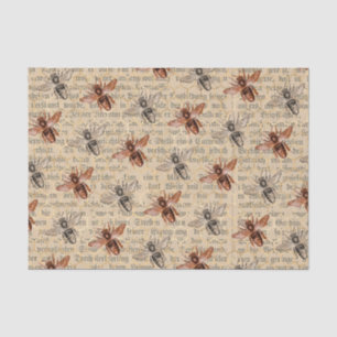 Papier Mousseline Grandes abeilles noires et en cuivre