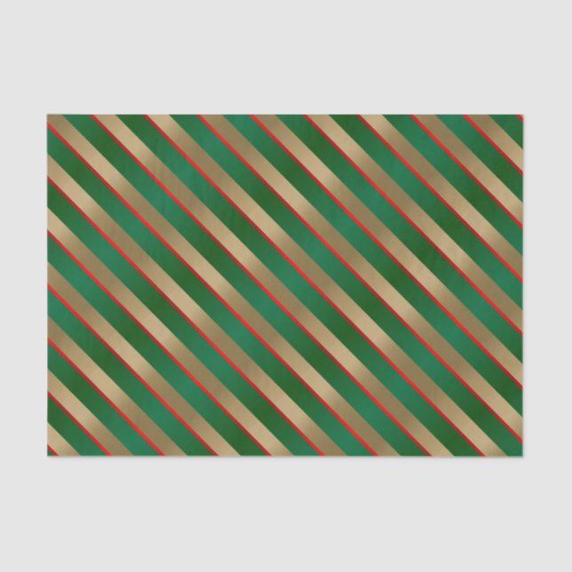 Papier Mousseline Grandes diagonales or, vert et rouge (Recto)