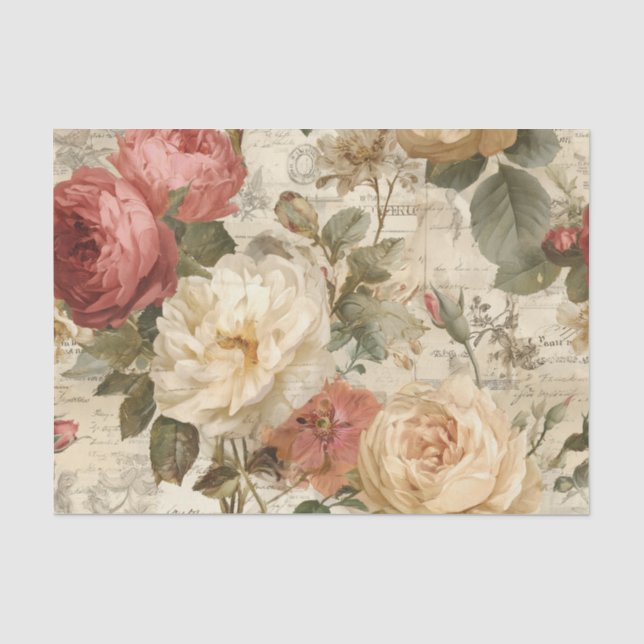 Papier Mousseline Grandes Roses Rouges Clair (Recto)