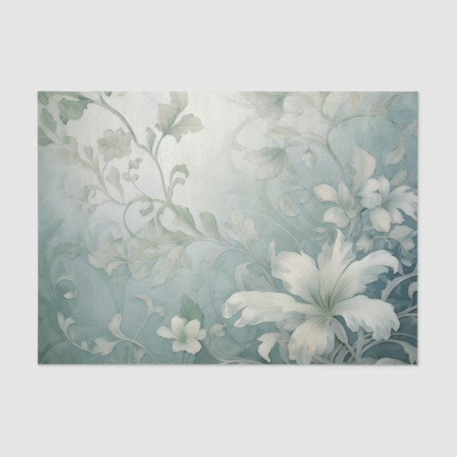 Papier Mousseline Grands Fleurs Blanches Style de Rouleau Feuilles e (Recto)