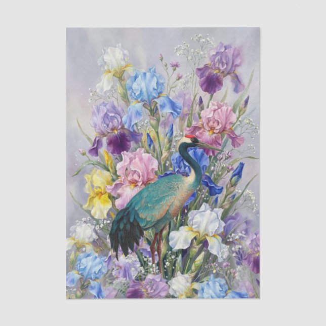 Papier Mousseline Grands Iris à l'aquarelle  Découpage de mobilier d (Recto)