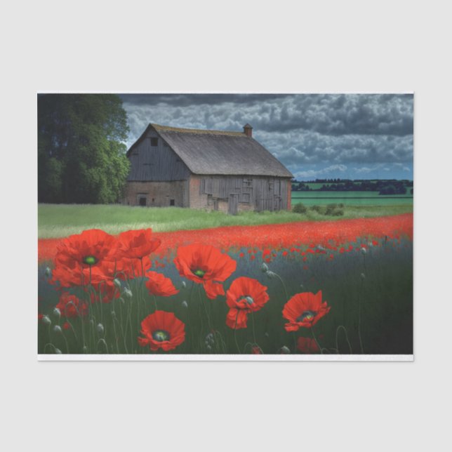 Papier Mousseline Grange par temps maussade et coquelicots (Recto)