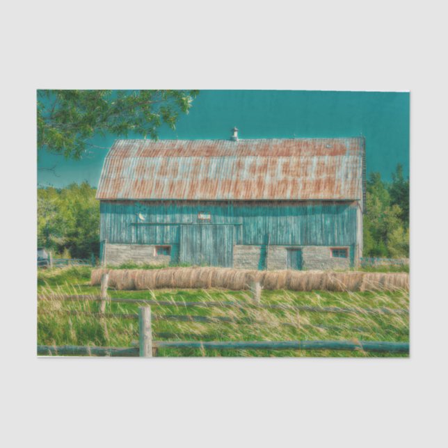 Papier Mousseline Grange Turquoise Pays Vintage Ferme rustique (Recto)