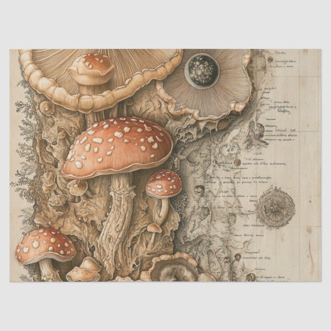 Papier Mousseline Graphique botanique de champignon vintage (1) (Recto)