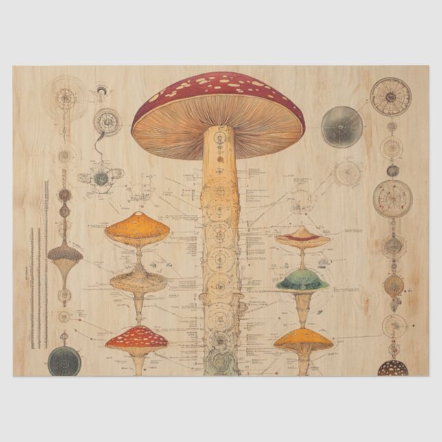 Papier Mousseline Graphique botanique de champignons vintage (11) (Recto)